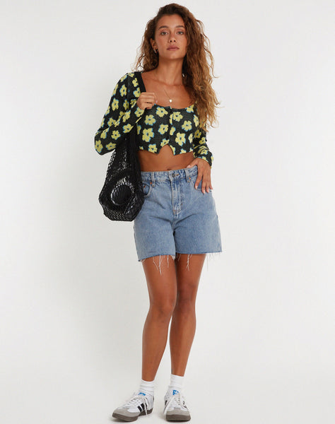 Image of Faline Crop Top in Cute Floral Black and Yellow