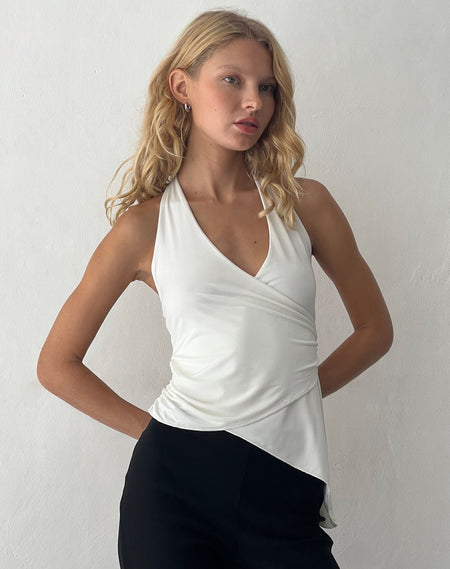 Maggha Halterneck Top in Crinkle Ivory