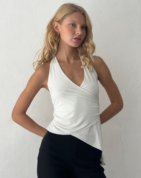 Image of Farah Halter Asymmetric Plunge Top in Ivorya