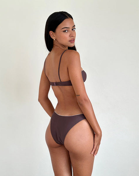 Image of Farida Bikini Bottom in Coffee with Picot Trim