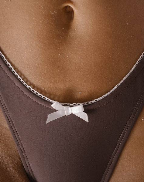 Image of Farida Bikini Bottom in Coffee with Picot Trim