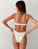 Image of Farida Bikini Bottom in Blue Cluster Floral with Picot Trim