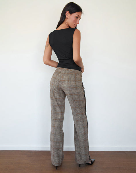 Image of Fatina Trouser in Brown Check with Side Stripe