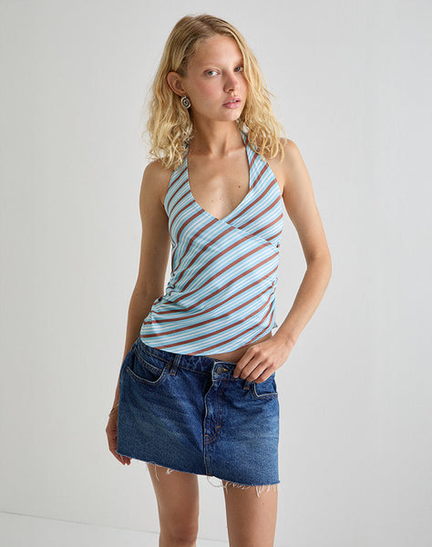Image of Fayez Slinky Top in Diagonal Striped Light Blue