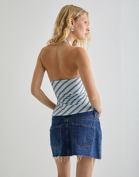 Image of Fayez Slinky Top in Diagonal Striped Light Blue