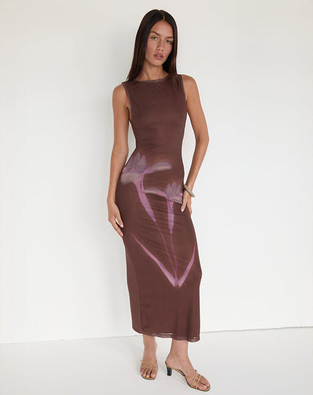 Ryoko Maxi Dress in Cupro Dark Brown
