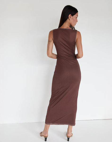 Image of Fayola Maxi Dress in Blurred Floral Print Brown