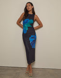 Image of Fayola Printed Maxi Dress in Watercolour Flower Blue