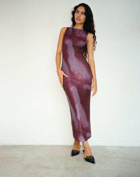 Nehwa Bandeau Mesh Midi Dress in Abstract Scrapbook