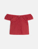 Image of Fayra Bardot Corset Top in Dobby Red