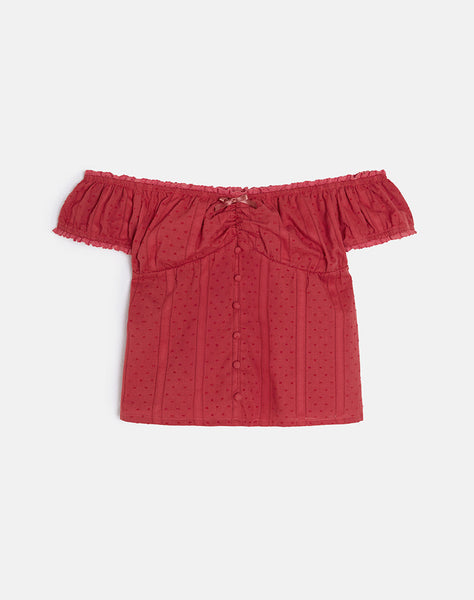 Image of Fayra Bardot Corset Top in Dobby Red