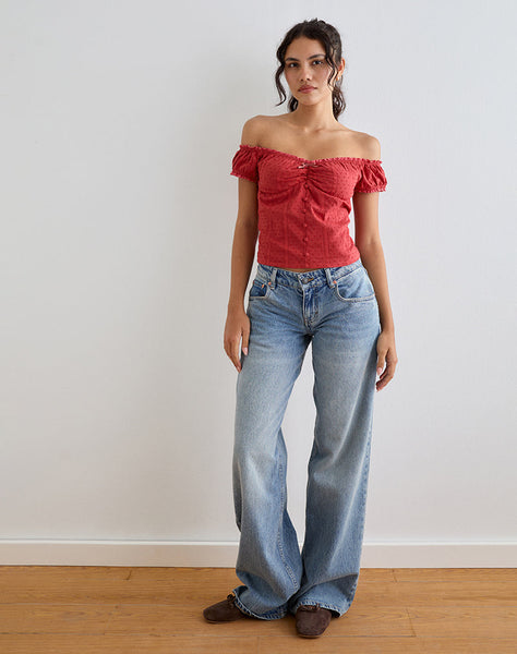 Image of Fayra Bardot Corset Top in Dobby Red