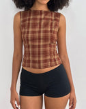Image of Felia Tie Back Top in Red Check