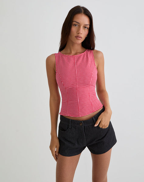 Image of Felia Tie Back Top in Red Gingham