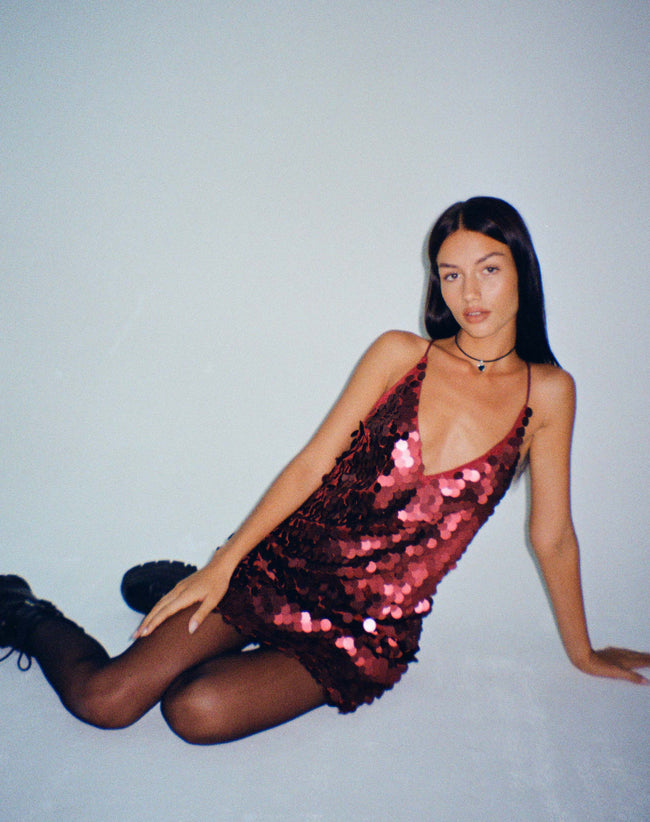 Image of Finn Mini Dress in Disc Sequin Burgundy