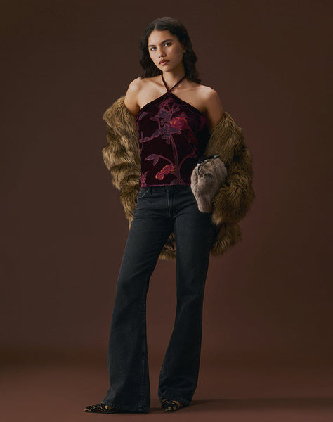 Image of Fiorella Top in Floral Devore Burgundy