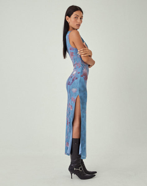 image of MOTEL X JACQUIE Flo Maxi Dress in Lumen Mesh Blue