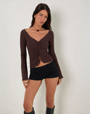 Image of Flonne Ruched Top in Stretch Broderie Brown