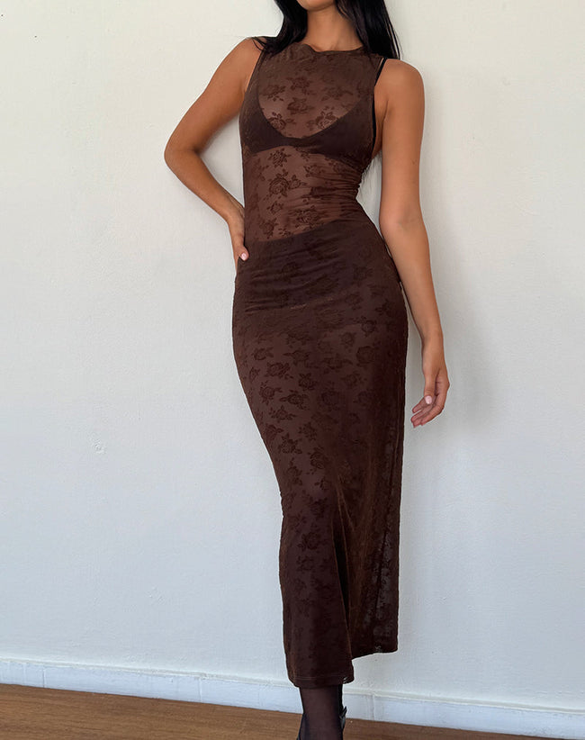 Image of Florian Romantic Rose Midi Dress in Flock Brown