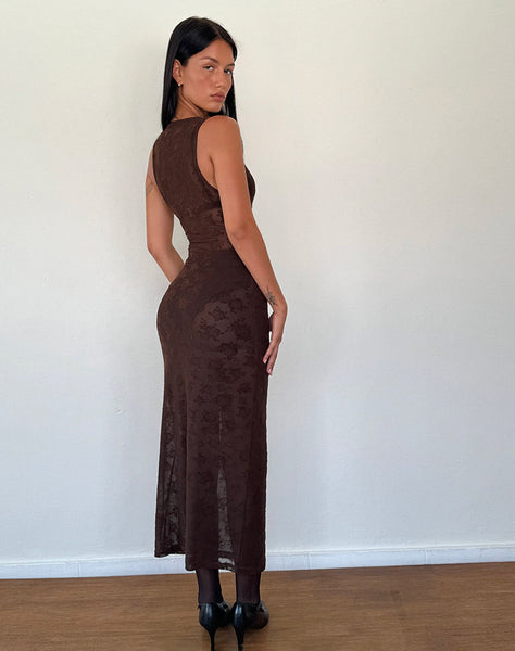 Image of Florian Romantic Rose Midi Dress in Flock Brown