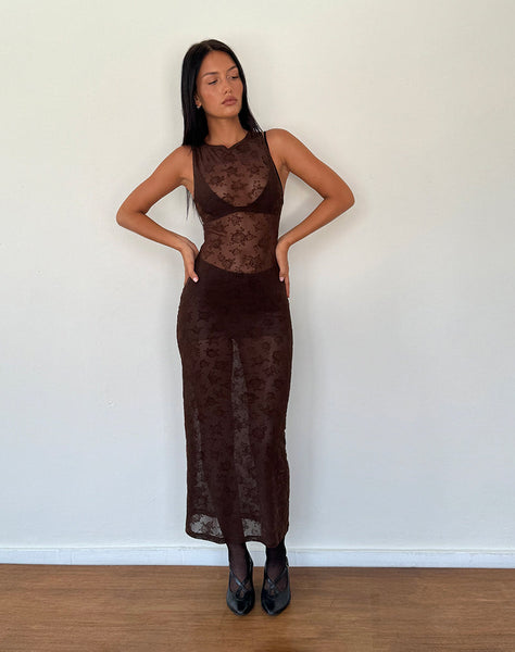 Image of Florian Romantic Rose Midi Dress in Flock Brown