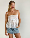 Image of Flyn Top in Crochet Lace Shirred Poplin White