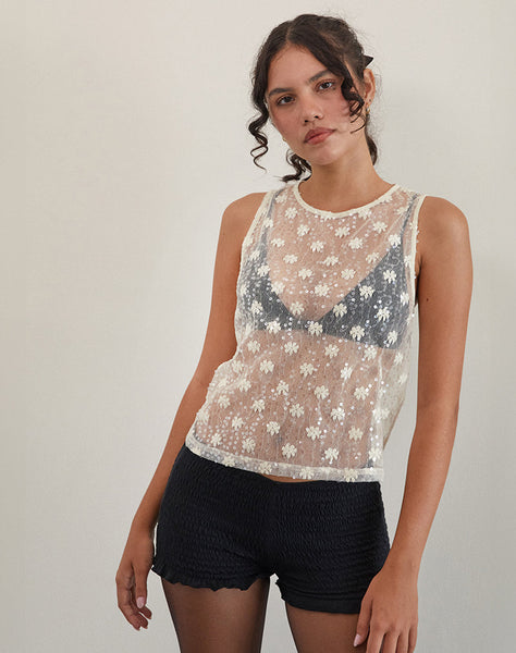 Image of Franka Tank Top in Sequin Lace Ivory