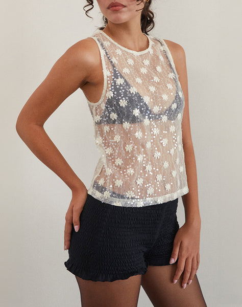 Image of Franka Tank Top in Sequin Lace Ivory