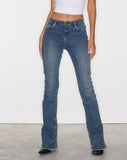 image of Frayed Low Rise Jeans in Brown Blue Acid