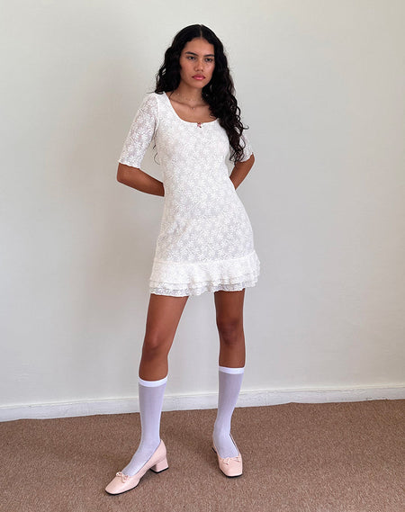 Jati Mini Dress in Off White Canina Rose Lace