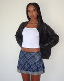 Image of Friska Mini Skirt in Blue Grey Check Mesh