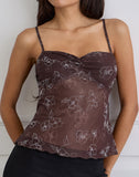 Image of Fierza Cami Top in Doodle Flower Flock Brown