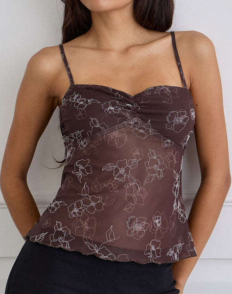 Image of Fierza Cami Top in Doodle Flower Flock Brown