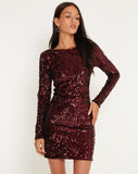 image of Gabby Mini Dress in Sequin Burgundy