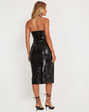 image of Gabela Bandeau Bodycon Midi Dress in Statement Sequin Black