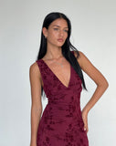 Gabriela Midi Dress in Botanical Flower Maroon