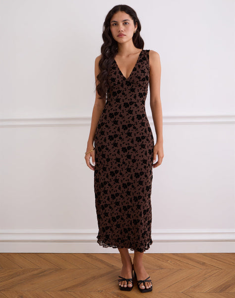 Image of Gabriela Midi Dress in Garden Floral Brown