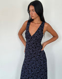 Image of Gabriela Midi Dress in Flocked Petal Navy