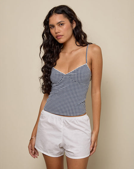 Tisuka Polo Top in Seersucker Gingham Navy