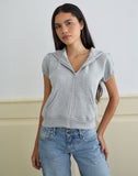 Image of Galia Short Sleeve Zip Hoodie in Grey Marl