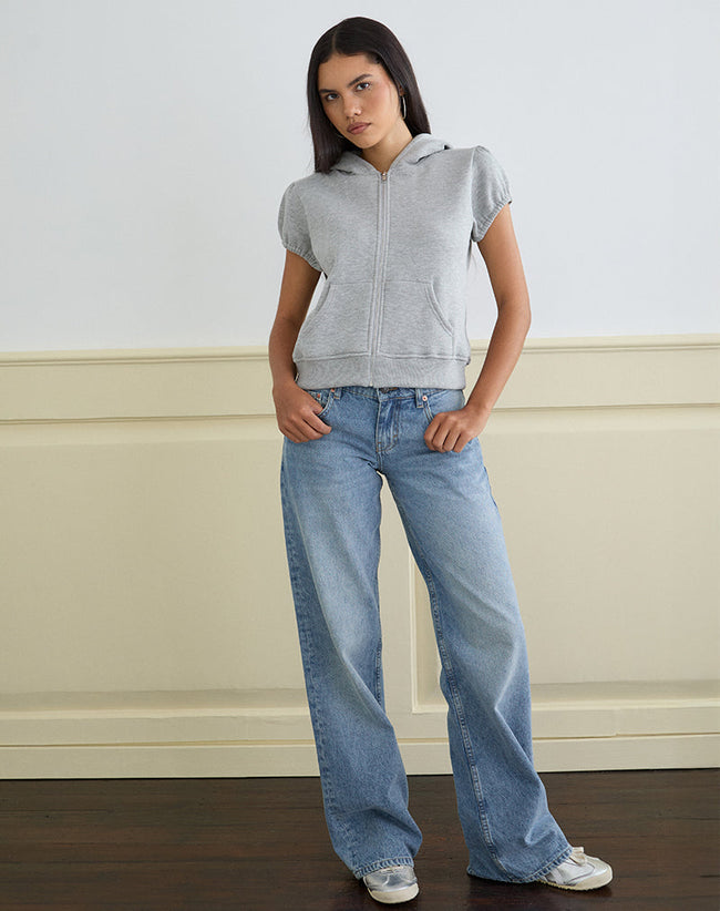 Image of Galia Short Sleeve Zip Hoodie in Grey Marl