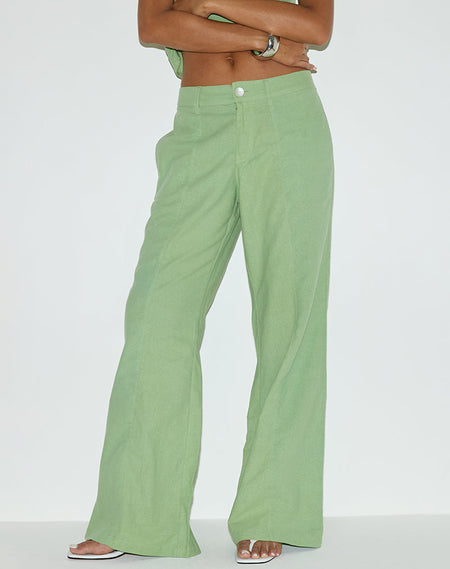 Wasic Wide Leg Trouser in Green and White Stripe