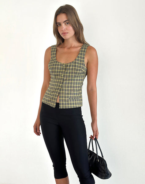 Image of Ganita Button Through Vest in Yellow Check