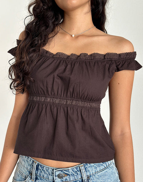 Image of Gapita Bardot Top in Poplin Deep Mahogany