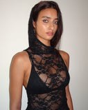 Image of Garfie Unlined Hooded Top in Abstract Lace Black