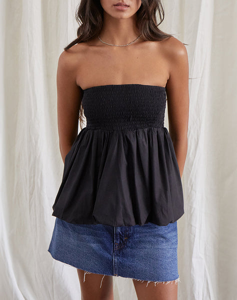 Image of Gaux Puffball Shirred Bandeau Top in Black