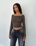 Image of Gavya Long Sleeve Bardot Top in Olive Jersey