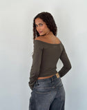 Image of Gavya Long Sleeve Bardot Top in Olive Jersey