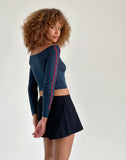 Image of Gavya Bardot Long Sleeve Top in Navy with Adrenaline Red Stripe