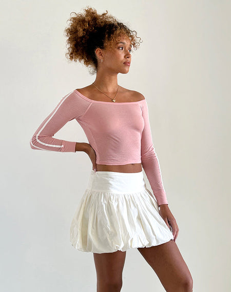 Narcissa Asymmetric Long Sleeve Top in Mesh Baby Pink